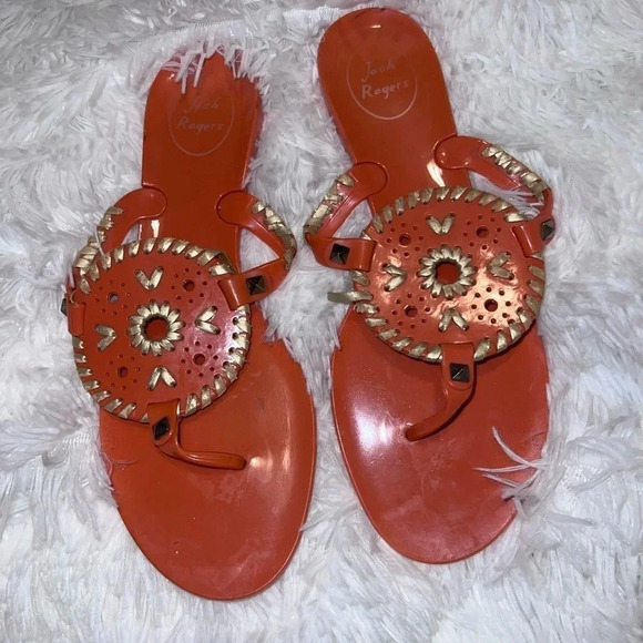 Jack Rogers Jelly Sandals size 8 Orange and Yellow / Gold Detail - Picture 1 of 5